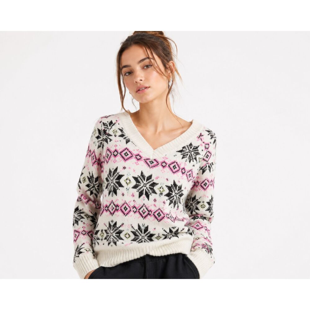 PINK Victoria's Secret Y2K Fair Isle Snowflake Cozy Knit Sweater Retro 90s Small